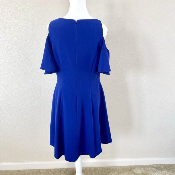 Eliza J Royal Blue Ruffle Cut-Out Sleeve A-line Dress Size 8 Cold Shoulder - Picture 7 of 14